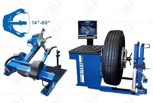 Комплект TS-56 Шиномонтажный стенд грузовой 14-60”,+ЛС-32 MAXY PM Балансировочный станок монитор